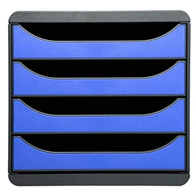 Bild av Exacompta Ref 310779D BIG BOX skrivbordslåda set 4 x 55 mm lådor, lämplig för A4+ dokument, 347 278 267 mm, 100% återvunnen plast svart/isblå