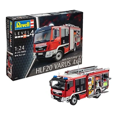 Bild av Revell modellbygge lastbil 1:24 brandkår MAN TGM / Schlingmann HLF 20 VARUS 4x4 i skala 1:24, nivå 4, trogen reproduktion med många detaljer, lastbil, 07452, 144 År
