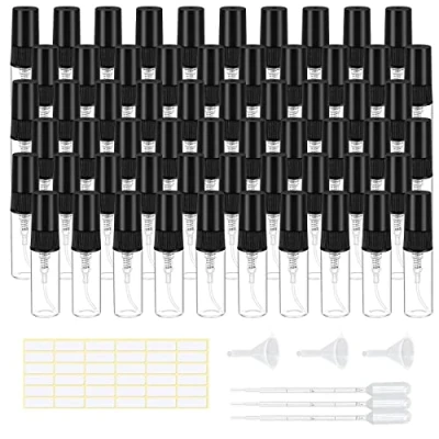 Bild av Vegena Mini glas parfymsprejspridare, 60 st minisprejglas, 3 ml sprayflaska liten, tom parfymsprejflaska för resor med pipetter + tratt och 1 etikettark, fin dimma