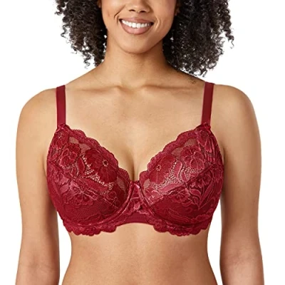 Bild av DELIMIRA Kvinnors Plus Size Bh Heltäckande Ofodrade Bh:ar Med Spets Cerise 85H