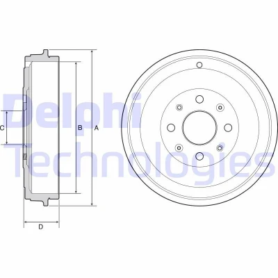 Bild av DELPHI BF503 Tambours de Frein sans bague ABS, roulement roue 269 FIAT: Grande Punto 3/5 portes, Evo III portes