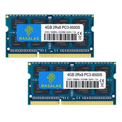 Bild av Rasalas PC3 8500 8 GB kit (2 x 4 GB) DDR3 1066MHz Sodimm 2RX8 1066 MHz 8500S 1,5 V CL7 minne för bärbar dator