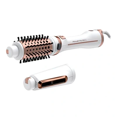 Bild av Rowenta Brush Activ Ultimate Care CF9720, Varmluftsborste, Varm, Knappar, Scrollbar, Torrt / vått hår, 80 C, Koppar, Vit