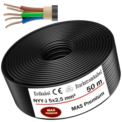 Bild av Jordkabel/strömkabel, 5 till 100 m, x 2,5 mm² elkabel, ring för läggning utomhus, jordmån (50 m)