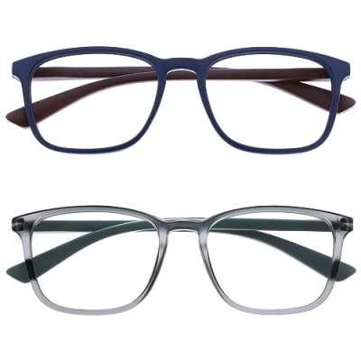 Bild av OPULIZE Max läsglasögon bred rektangulär klassisk ram unisex herr dam fjädergångjärn R78, Blå och grå 2 par, +3.00 Dioptrías