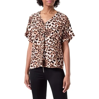 Bild av VERO MODA dam Vmeasy Joy Ss V hals WVN Ga Top, Tan/Aop: leo, XS
