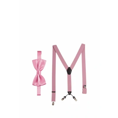 Bild av Massi Morino hängslen med fluga set för män och kvinnor I Y formade remmar elastiska extra starka klämmor 3,5 cm breda justerbar längd förbunden trosa kostym, ROSA, En Storlek