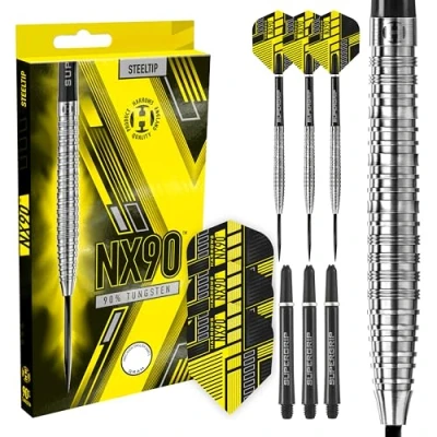 Bild av NX90 90 % volfram dart dartset med stålspets 21 g, 22 23 24 25 g &amp; 26 Innehåller supergreppskaft och 100 mikron flygningar