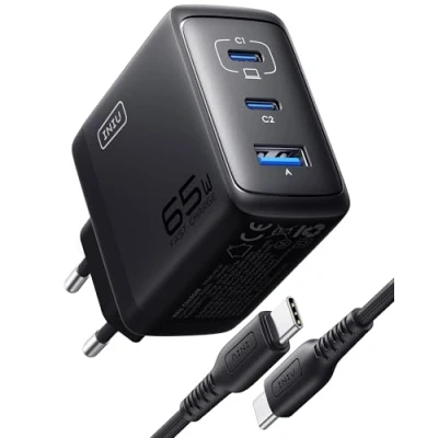 Bild av INIU 65W USB C Laddare, [USB * 2 + A] Multipel Strömförsörjning med Kabel, PD 3.0 Snabbladdningskontakt, Adapter för iPhone 16 15 Pro Max, iPad Air, Samsung Galaxy S24 S23 Ultra etc.