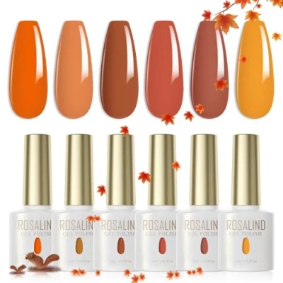 Bild av ROSALIND UV nagellackset 6 färger jordgul orange brun gel Färggel för Gelnaglar Höstfärger Soak Off LED nagellack lampa 6ml