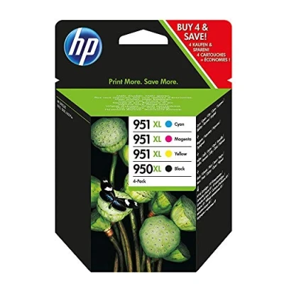 Bild av HP 950XL (svart/951XL (cyan, magenta/gul) paket med 4 originalbläckpatroner (svart)/951XL förpackning autentiska bläckpatroner, svart, cyan, magenta, gul,