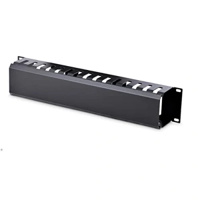Bild av StarTech.com Horisontell 2HE rack, fingerkabelkanal med lock 48 cm (19 tum) nätverk/serskåp fingerkabeldragning panel slitsad kabelkanal fingerskydd (CMDUCT2U)