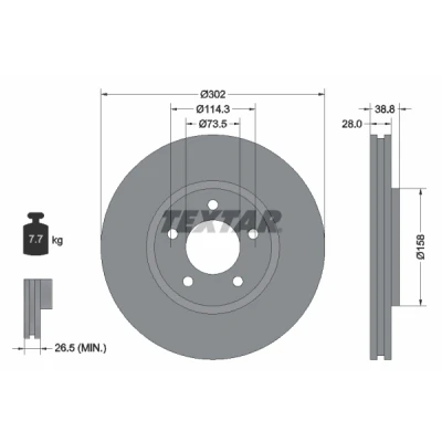Bild av TEXTAR 92108200 Disque de frein 302 28 05/05 114,3 ventilé l&#039;extérieur sans boulon fix roue, moyeu roue CHRYSLER: VOYAGER 4