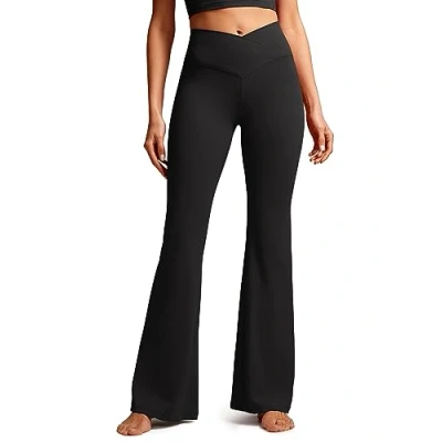 Bild av CRZ YOGA Butterluxe korsade utsvängda yogabyxor för kvinnor 31 tum med hög midja Bootleg träningsleggings Stretch Bootcut Svart S