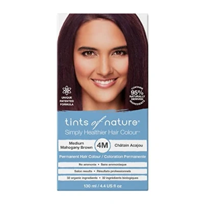 Bild av Tints of Nature 4M Medium Mahogny Brown Permanent Hair Dye, Mahognybrun hårfärg, ger näring åt håret och täcker grått, ammoniakfri, 130 ml