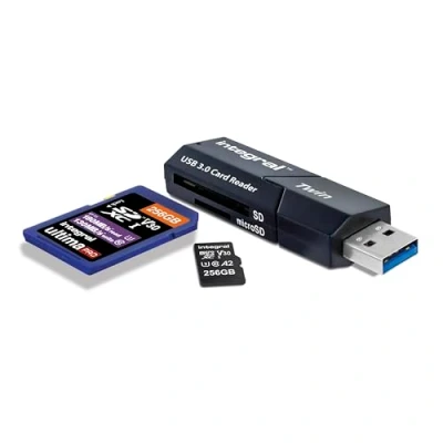 Bild av Integral Micro SD &amp; USB 3.0 minneskortläsare adapter supersnabb filöverföring och kompatibel med höghastighet UHS I gränssnitt: SDHC, SDXC, microSDHC microSDXC U1 U3