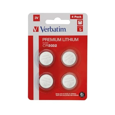 Bild av Verbatim Premium litiumknappceller CR2032 4 pack 3 V 220 mAh, litiumknappcellsbatterier för klocka bilnyckel fjärrkontroll kamera leksak &amp; Co, knappbatteri litiumbatteri