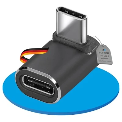 Bild av Sonero USB C kontakt till 90 vinkel uttag (1 tum), adapter, 40 Gbps, 240 W, 8K60 Hz, aluminiumhölje, svart