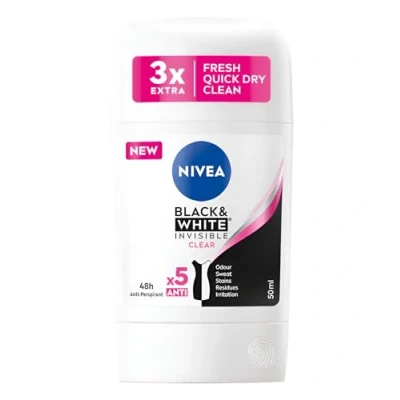 Bild av NIVEA Svart &amp; vit klar anti perspirant stick deodorant kvinnor invisible black and white clear, mjuk konsistens för smoother applikation, 2 pack x 50 ml, 48H skydd