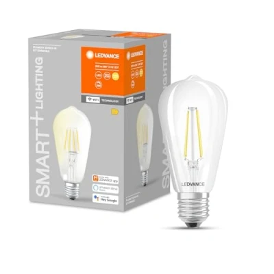 Bild av Ledvance SMART LED lampa med WiFi teknik, sockel E27, dimbar, varm vit (2700 K), ersätter glödlampor 60 W, filament Edison Dimmable, 1 pack SMART+ Dimmable