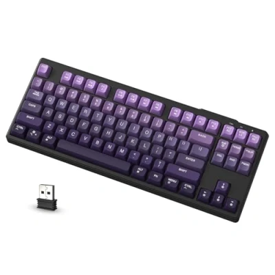 Bild av ATTACK SHARK X FREEWOLF M87 80% Trådlöst Speltangentbord, 87 Nycklar TKL RGB SA PBT Tangentbord Bluetooth /2,4Ghz Dual Mode, 4000mAH Batteri för Mac/Win, Silent Office/Gaming Lila Gradient