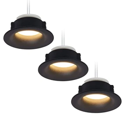 Bild av HCFEI 3 x LED infällda spotlights set rund svart 5 watt dimbar 230 V platt infälld lampa Ø 6876 mm borrhål spotlight för tak (varmvit 000 K)