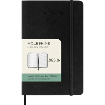 Bild av Moleskine 18 Monate Wochenkalender 2025/2026, P/A6, 1 Wo = Seite, Rechts Linierte Weicher Einband, Schwarz