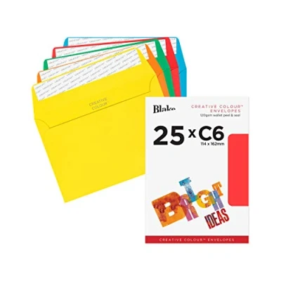 Bild av Blake Creative Colour C6 114 x 162 mm 120 gsm plånboksfodral kuvert (15123) blandade ljusa färger förpackning med 25