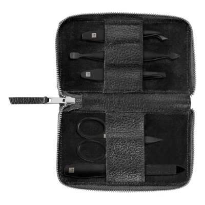 Bild av ZWILLING Manikyrset (5 delat, tryckknappsfäste i äkta läder, reseset, med nagelsax och nagelbandsskärare), Premium, Black Edition