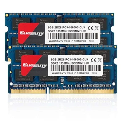 Bild av Kuesuny 16GB Kit (2X8GB) DDR3 1333MHz Sodimm Ram PC3 10600 10600S 1.5V CL9 204 Pin 2RX8 Dual Rank Non ECC Unbuffered Memory Ideal för bärbar datoruppgradering