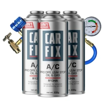 Bild av CARFIX köldmedium r134a, luftkonditioneringsgas r134a bil, luftkonditioneringstätning 3 burkar 5in1 och slang med tryckmätare, 235g