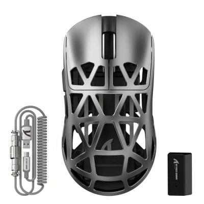 Bild av ATTACK SHARK R2PRO 45 g superlight magnesiumlegering mus, PixArt PAW3950 sensor, 42000 DPI, 8000 Hz trådlös frågehastighet, 2,4G/BT/trådbunden spelmus G502, med spiralkabel, PC/Mac, grå