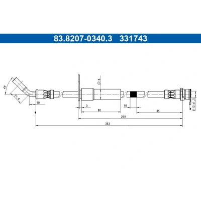 Bild av ATE 83.8207 0340.3 Bromsslang 353mm M10x1,5mm FORD: Puma SUV 1.0 EcoBoost, EcoBoost mHEV, 1.5 EcoBlue, ST Flexifuel