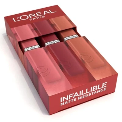 Bild av L&#039;Oréal Paris Set med 3 långvariga flytande läppstift intensiv färg och matt finish ingen överföring ofelbart motstånd: Färgad (115), (120), (420)