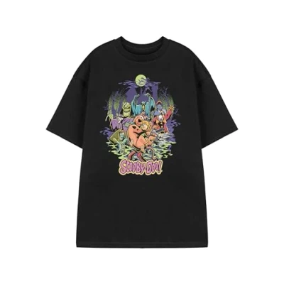 Bild av Scooby Doo unisex svart kortärmad T shirt Halloween grafisk utslagsplats Mystery Machine Dog Print Top Retro tecknad kläder Vuxna och barn Fans Present