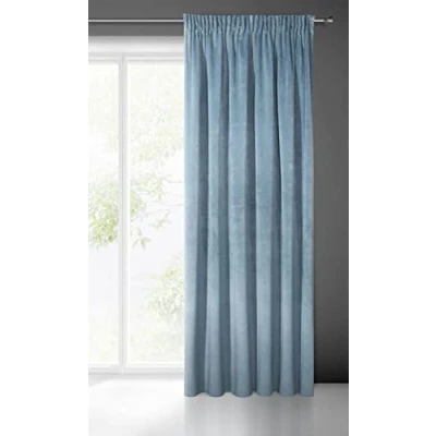 Bild av Eurofirany villa gardin sammet mjukt veckband 1 st. elegant tjock 290 g/m2 slät enfärgad fluffig modern klassisk vardagsrum sovrum lounge, blå, 140 x 270 cm