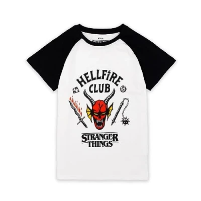 Bild av Stranger Things Hellfire Club Raglan T shirt för barn Pojkar Flickor Hawkins Society Eddie Svartvit Outfit Säsong 4 Merchandise 13 14 år