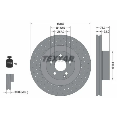 Bild av TEXTAR 92108800 Disque de frein 345 32 05/06 112 ventilé l&#039;intérieur, troué sans boulon fix roue, moyeu roue