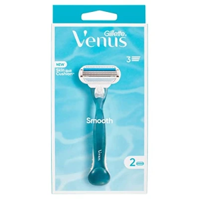 Bild av Gillette Venus Smooth, för dam, 1 ärm, 2 bladpåfyllningar, med 3 blad som passar kurvorna
