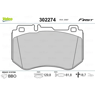 Bild av VALEO 302274 Jeu de plaquettes frein Essieu avant contact signal d&#039;usure exclu avec tôle anti bruit MERCEDES BENZ: Classe C Cabriolet