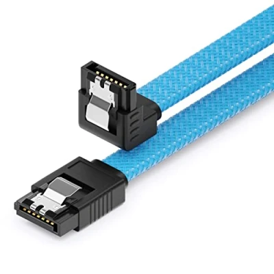 Bild av deleyCON 60 cm SATA 3 Kabel Nylon 6 Gbit/s Datakabel III Anslutningskabel Seriell ATA för Moderkort &amp; Hårddisk HDD SSD 1 S L Kontakt 90 Vinklad Blå