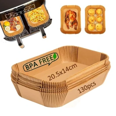 Bild av Leylve 130 stycken bakplåtspapper för varmluftsfritös dubbel zon, 20,5 x 14 cm airfryer bakpapper, tillbehör kompatibel med Ninja AF300EU AF400EU, Princess och andra Dual Zone Air