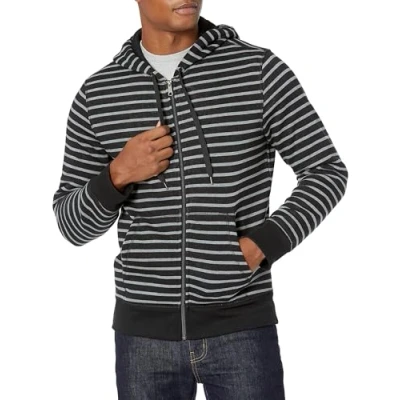 Bild av Amazon Essentials Men&#039;s Fleecetröja med hel dragkedja (finns i Big &amp; Tall), Svart Grå Rand, S