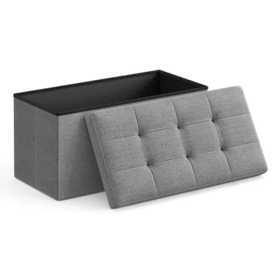 Bild av SONGMICS Förvaringsbänk, hopfällbar vadderad pall, låda med lock, massiva träben, utrymmesbesparande, volym 65L, lastkapacitet 300 kg, för sovrum, hall, mörkgrå LSF16GYZ