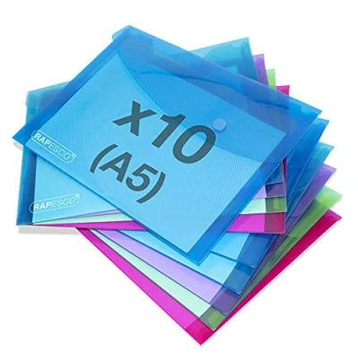 Bild av Rapesco 1679 Kuvertmapp, A5, Blandade Transparenta Färger, 10 Pack