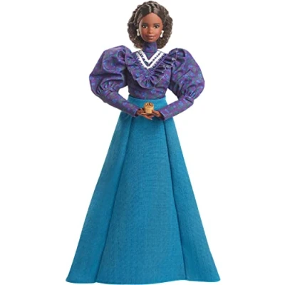 Bild av Barbie inspirerande damdocka, Madam C.J. Walker Wearing Puff Sleeve Blus, Full längd kjol och tillbehör, samlarobjekt med dockställ äkthetsintyg