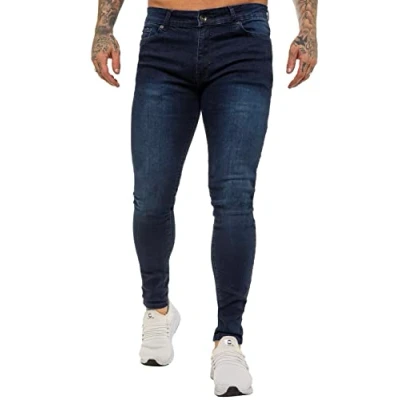 Bild av 989Zé ENZO Super Skinny Slim Fit Stretch Jeans Denim Byxor EZ326 Alla midjestorlekar UK, Mörkblått, 42W x 30L