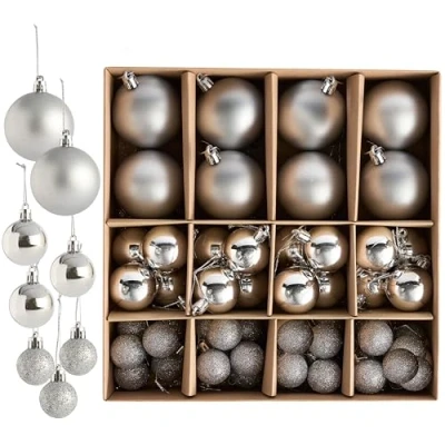 Bild av THE TWIDDLERS 50 pack julgranskulor i silver blandade storlekar och ytbehandlingar 6 cm, 4 3 cm matt, glänsande glittrande ornament för träddekoration