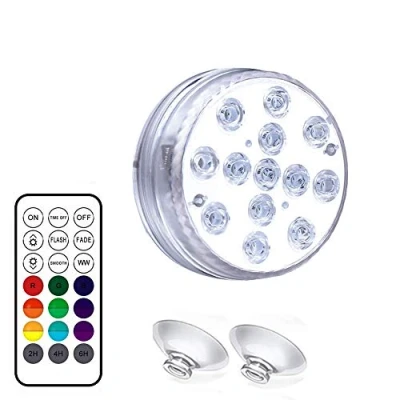 Bild av Jilijia Badkarslampor, nedsänkbara LED lampor under vatten bad spa 1 pack med fjärrmagnet sugkoppar vattentäta 13 poollampor för damm akvarium dekoration batteridriven