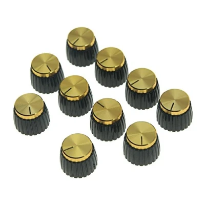 Bild av KAISH 10 st gitarr AMP förstärkare push on fit knoppar svart med guld aluminium keps topp passar 6 mm diameter krukor Marshall